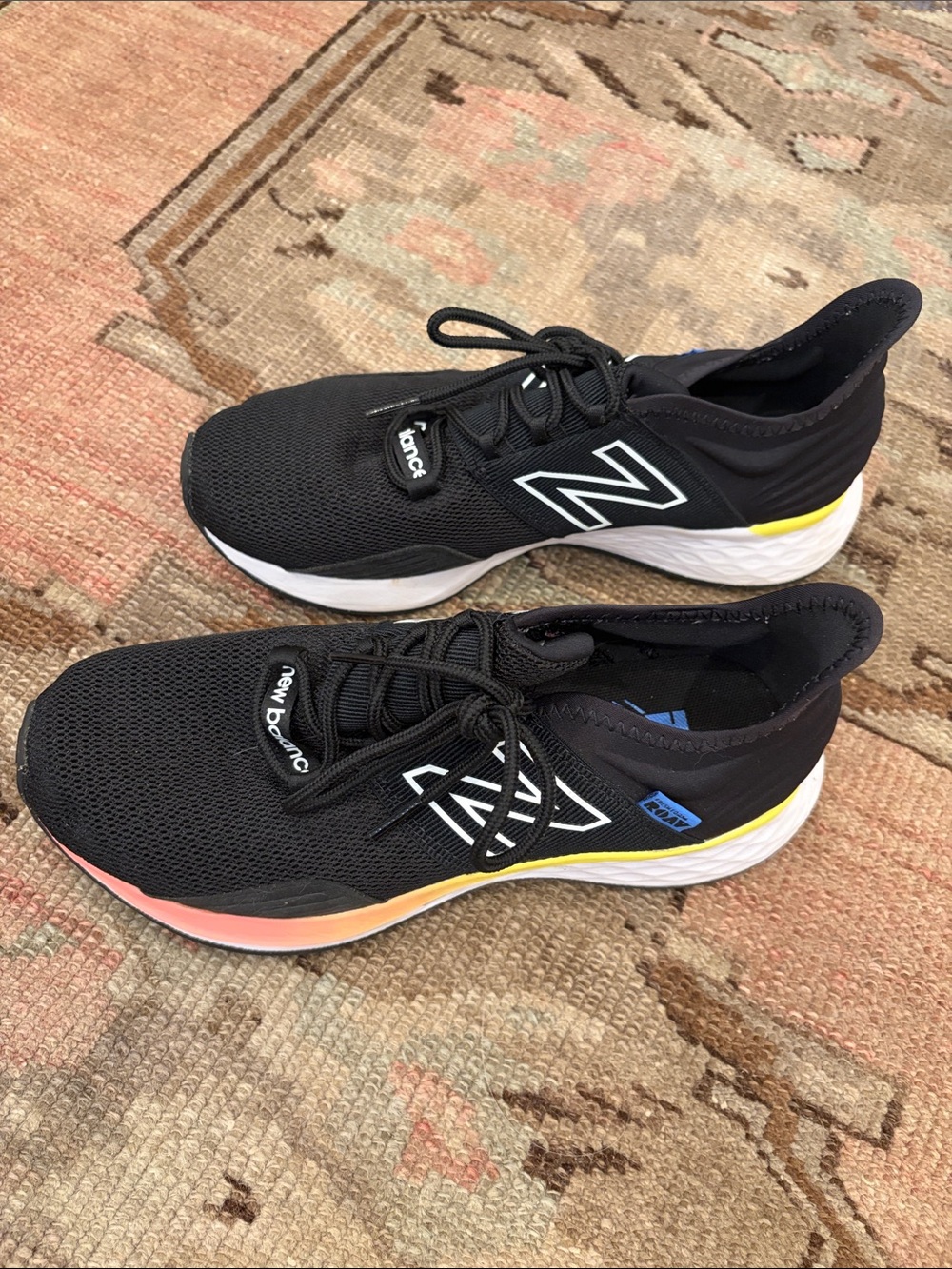 New Balance Fresh Foam Roav Sneakers, Black with Yellow and Coral Accents
